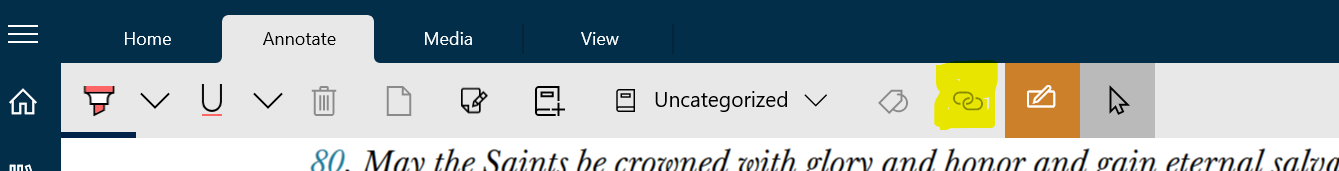 Adding a link with the annotation ribbon.