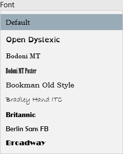 The fonts selector